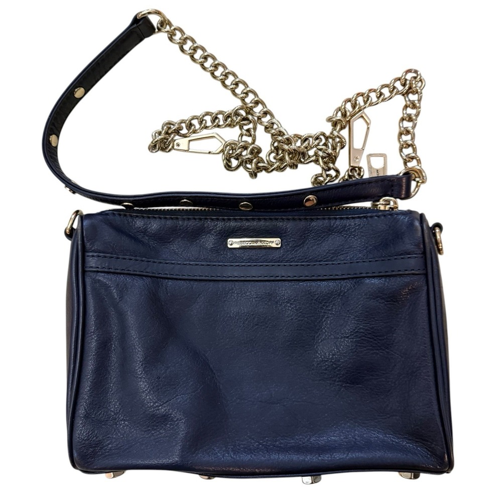 Rebecca Minkoff Womens Leather Mini M.A.C Navy Blue Crossbody Clutch Bag - Picture 5 of 13